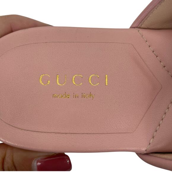 Gucci GG Logo Marmont Leather Thong Flat Sandals Pink Gold Size 37.5 - Picture 12 of 14